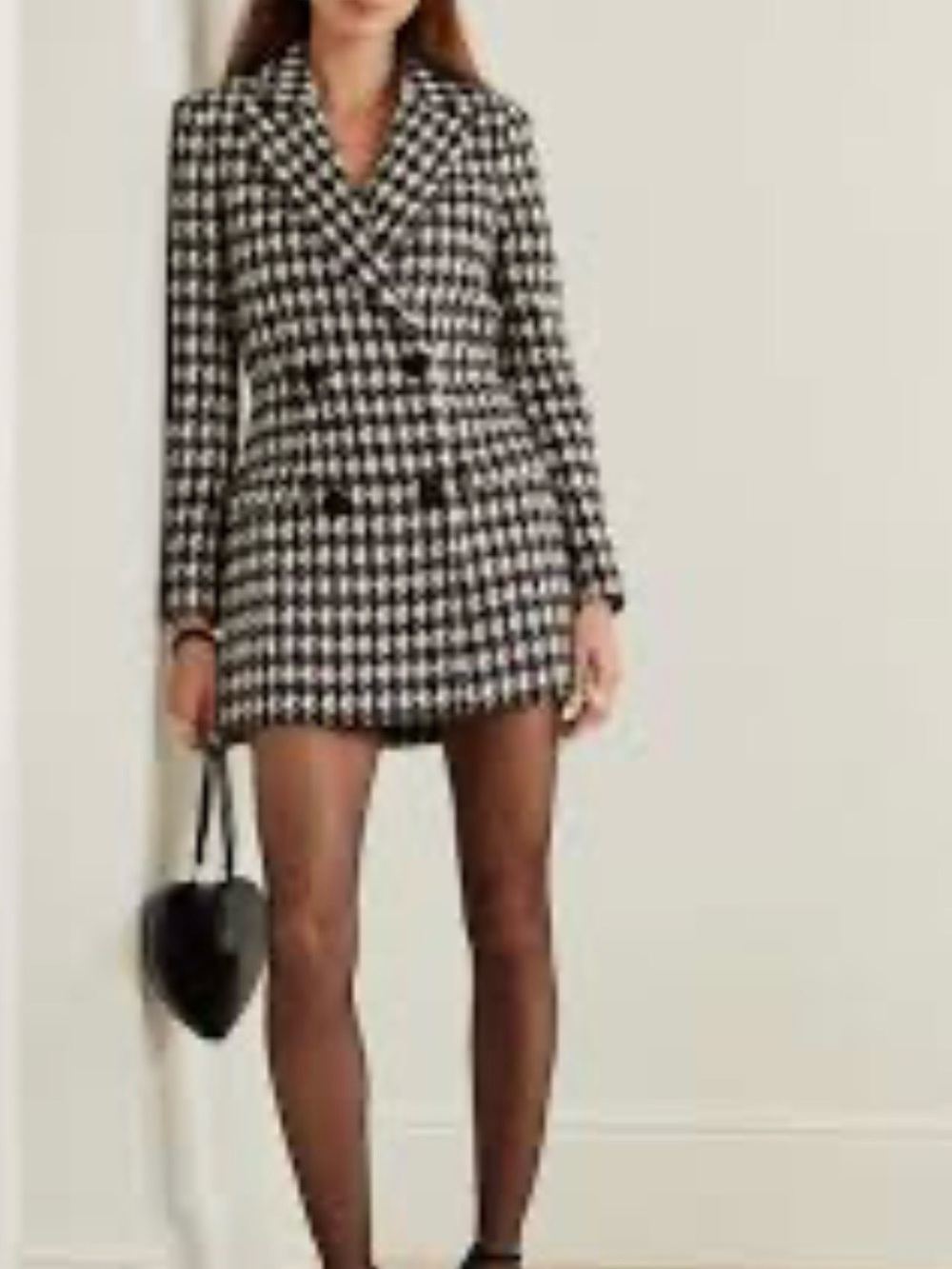 Stylish Black Gold and White Houndstooth Double Breast  Blazer